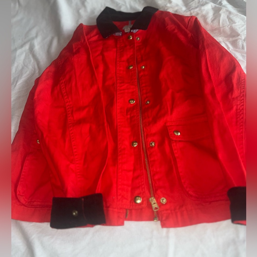 J. Crew Women’s Red Barn Jacket with 
Black  corduroy  cuffs